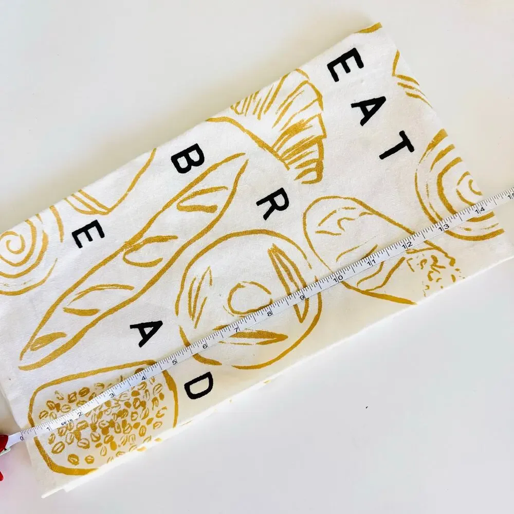 NEW ANTHROPOLOGIE White Tan Black Eat Bread $38 Pastry Kitchen Tea Towel Decor
